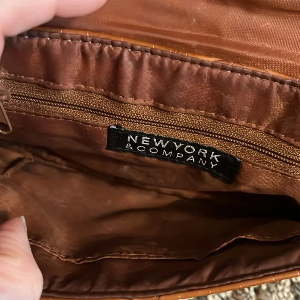 Y2K New York & Company Brown Crocodile Embossed Clutch Chain Shoulder Bag